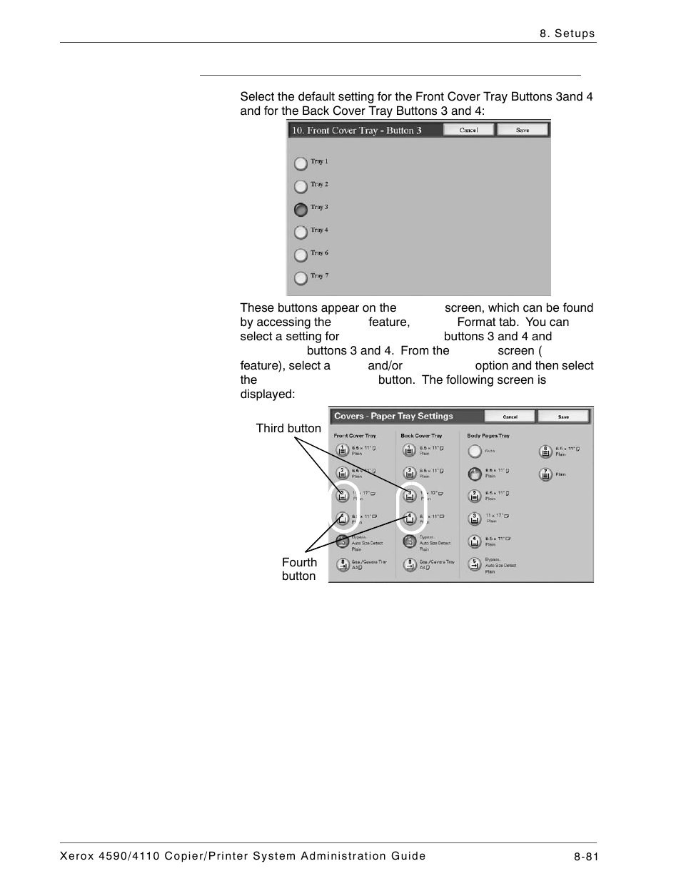 Front & back cover tray buttons 3 and 4 | Xerox 4590 User Manual | Page 239 / 402