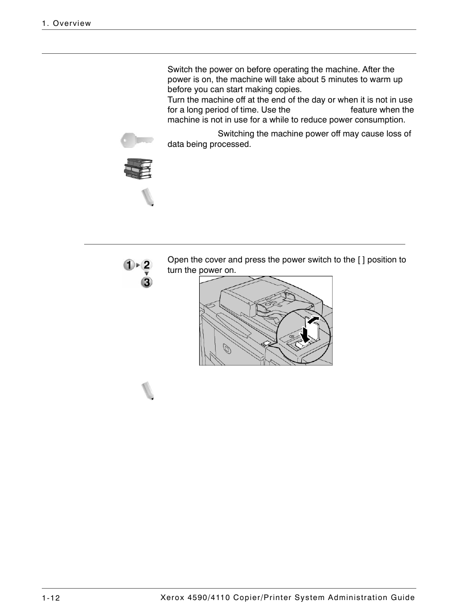 Power on/off, Powering on | Xerox 4590 User Manual | Page 24 / 402