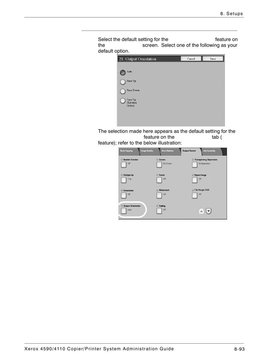 Output orientation | Xerox 4590 User Manual | Page 251 / 402