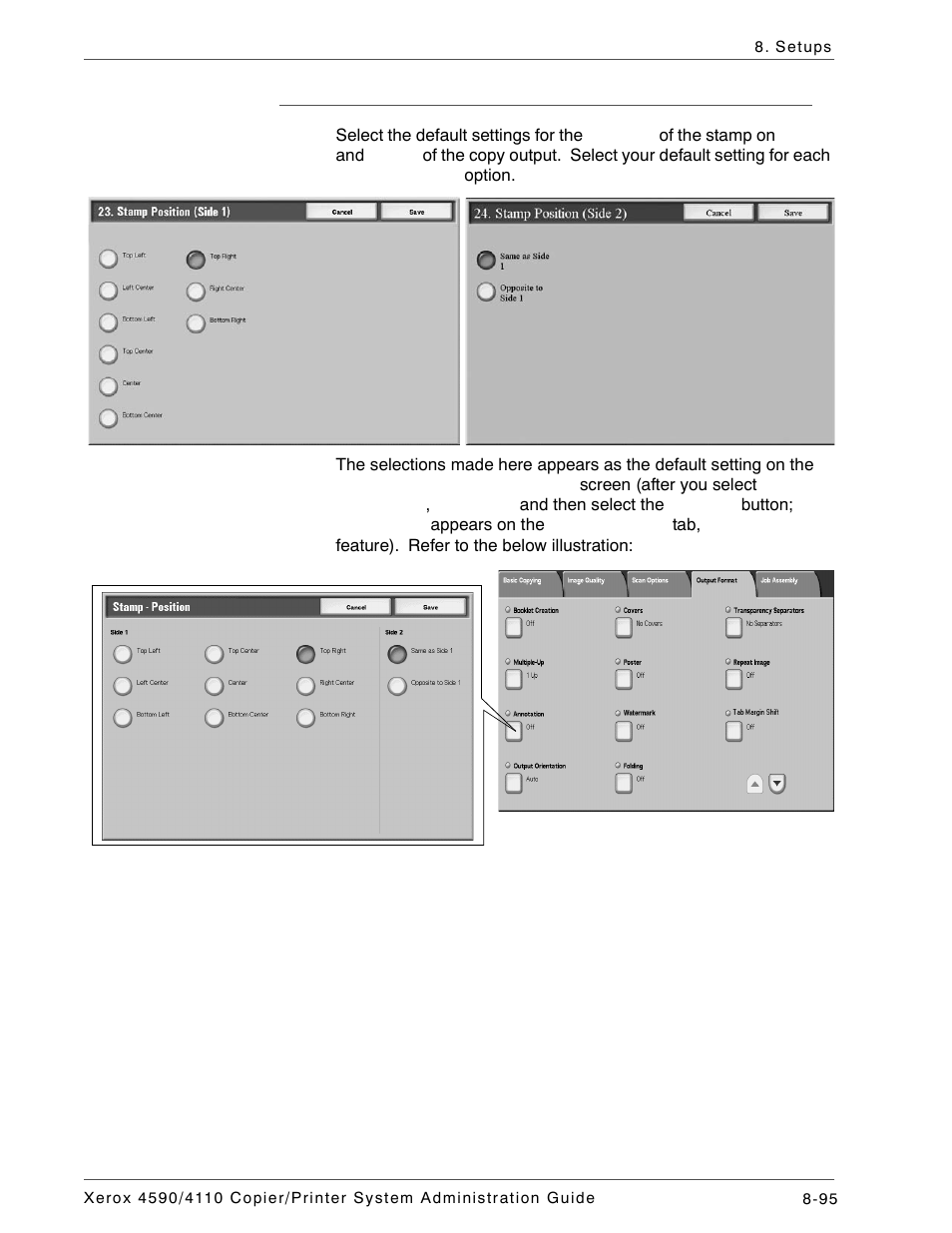 Stamp position for side 1 and side 2 | Xerox 4590 User Manual | Page 253 / 402