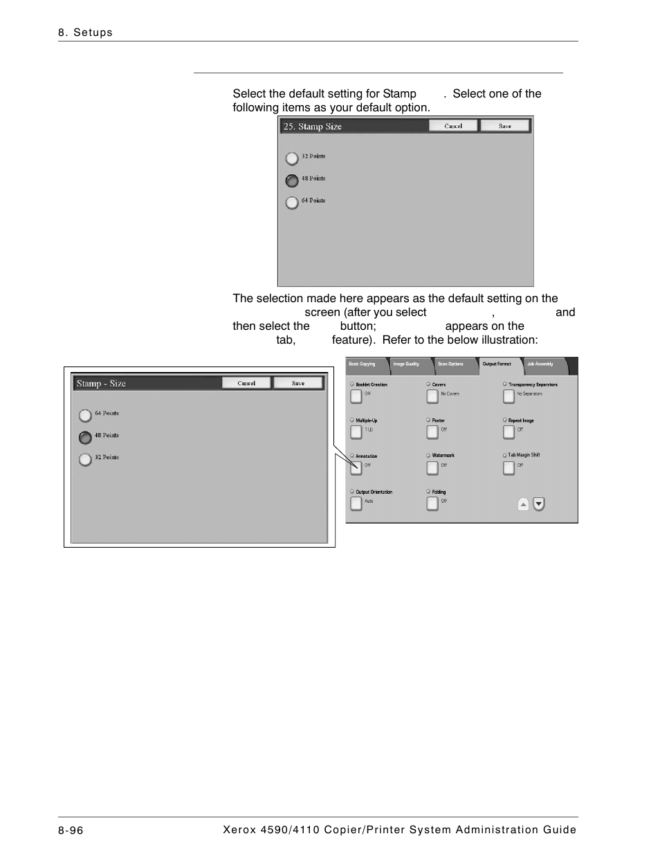 Stamp size | Xerox 4590 User Manual | Page 254 / 402