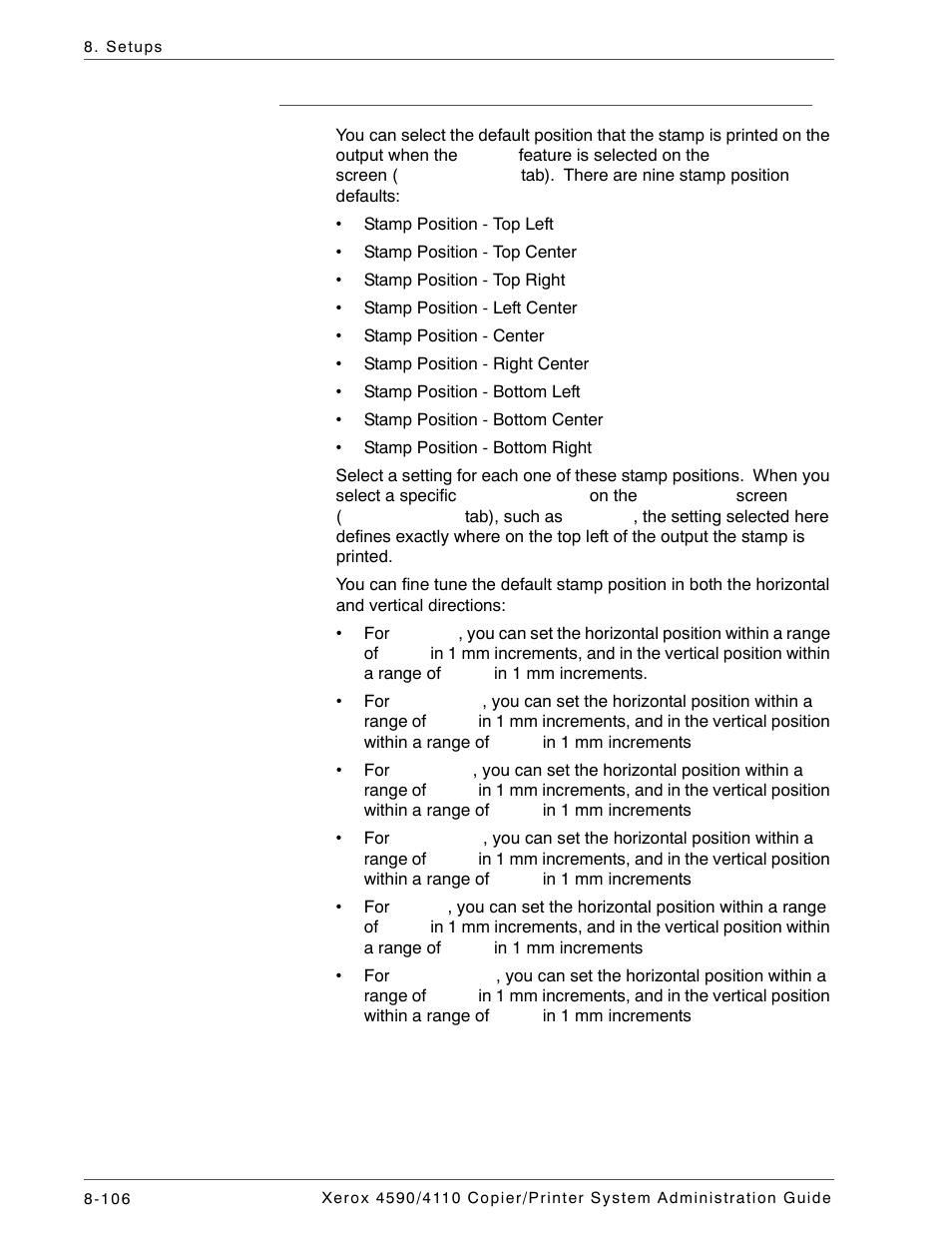 Stamp position defaults | Xerox 4590 User Manual | Page 264 / 402