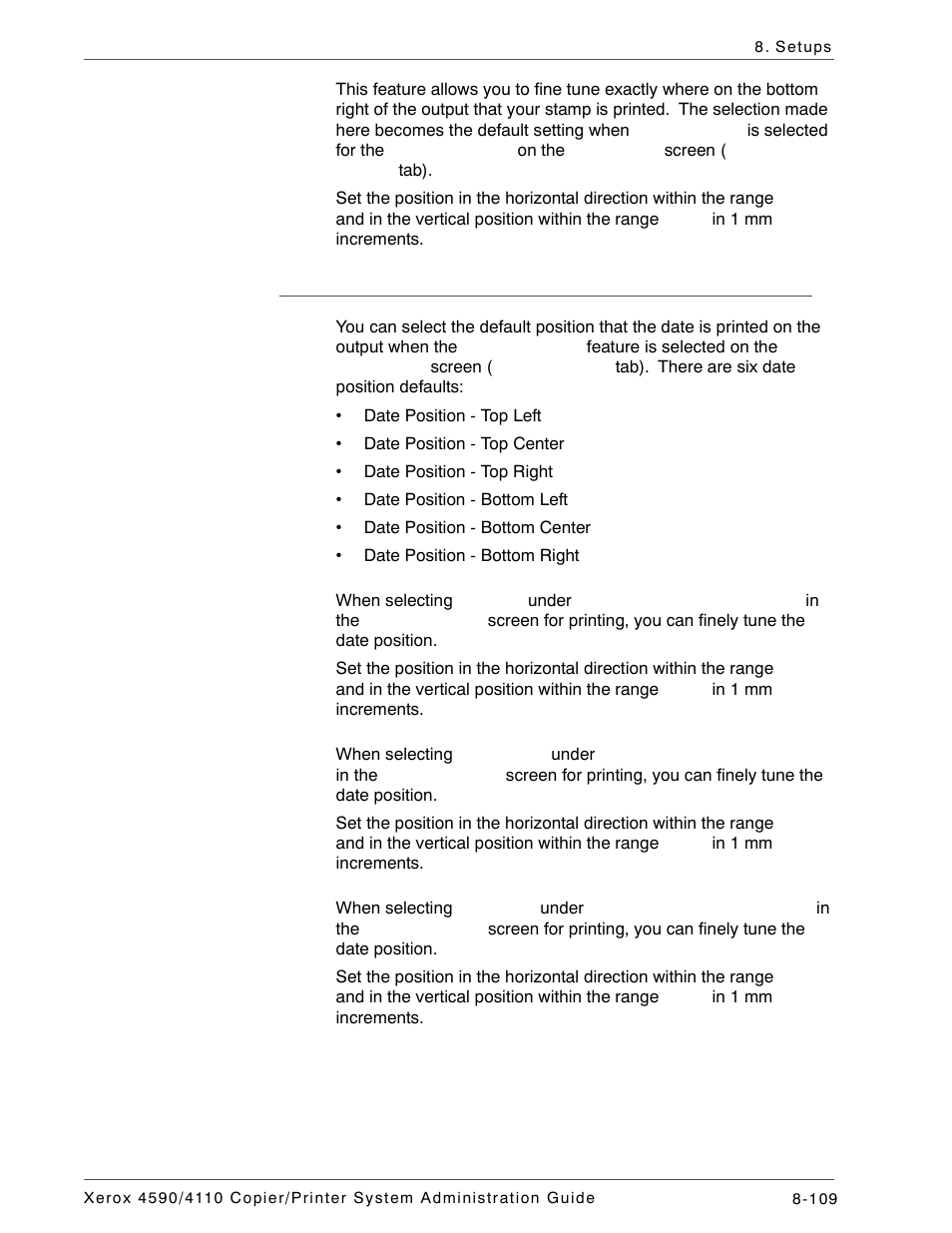 Date position defaults | Xerox 4590 User Manual | Page 267 / 402