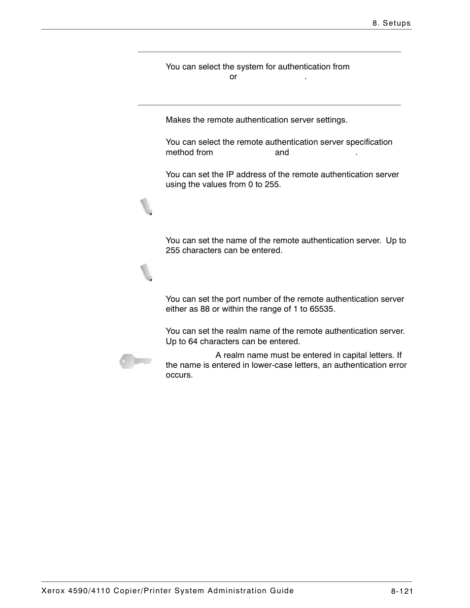 Authentication system, Remote authentication server 1 through 5 | Xerox 4590 User Manual | Page 279 / 402