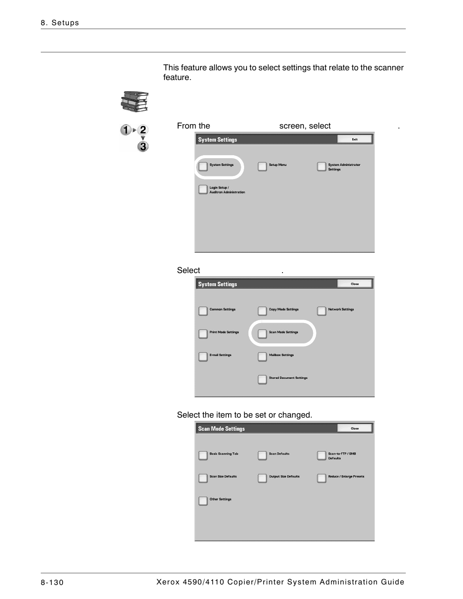 Scan mode settings, Scan mode settings on | Xerox 4590 User Manual | Page 288 / 402