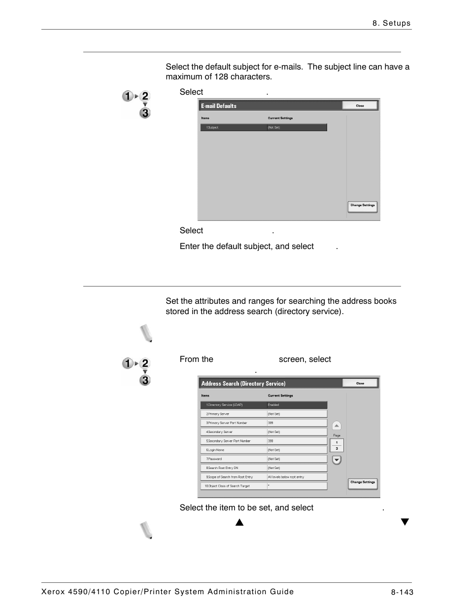 E-mail defaults, Address search (directory service) | Xerox 4590 User Manual | Page 301 / 402