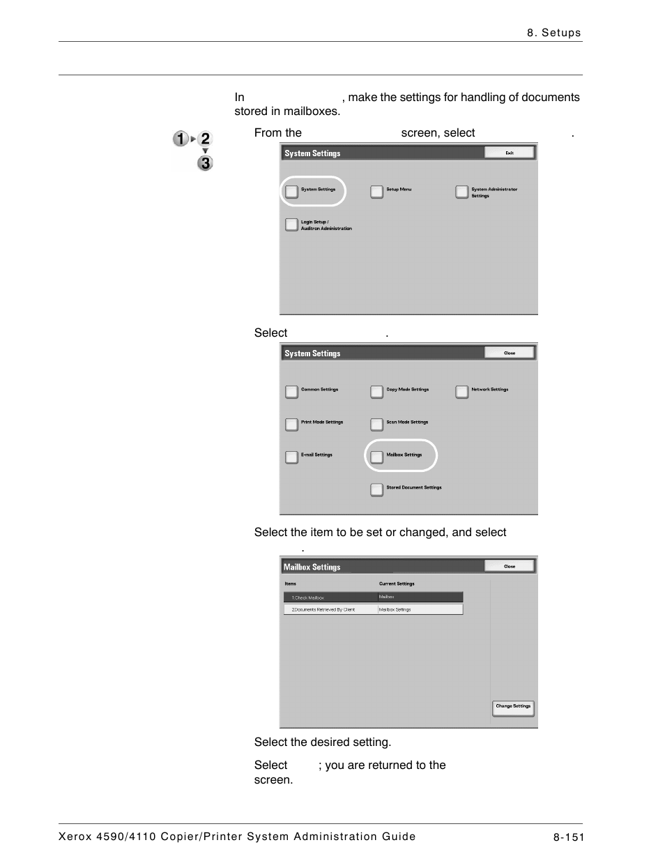 Mailbox settings | Xerox 4590 User Manual | Page 309 / 402