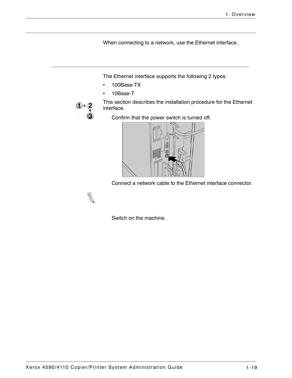 Interface cables, Using the ethernet interface | Xerox 4590 User Manual | Page 31 / 402