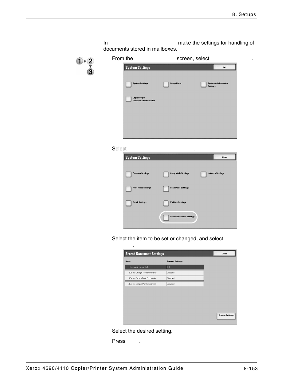 Stored document settings | Xerox 4590 User Manual | Page 311 / 402