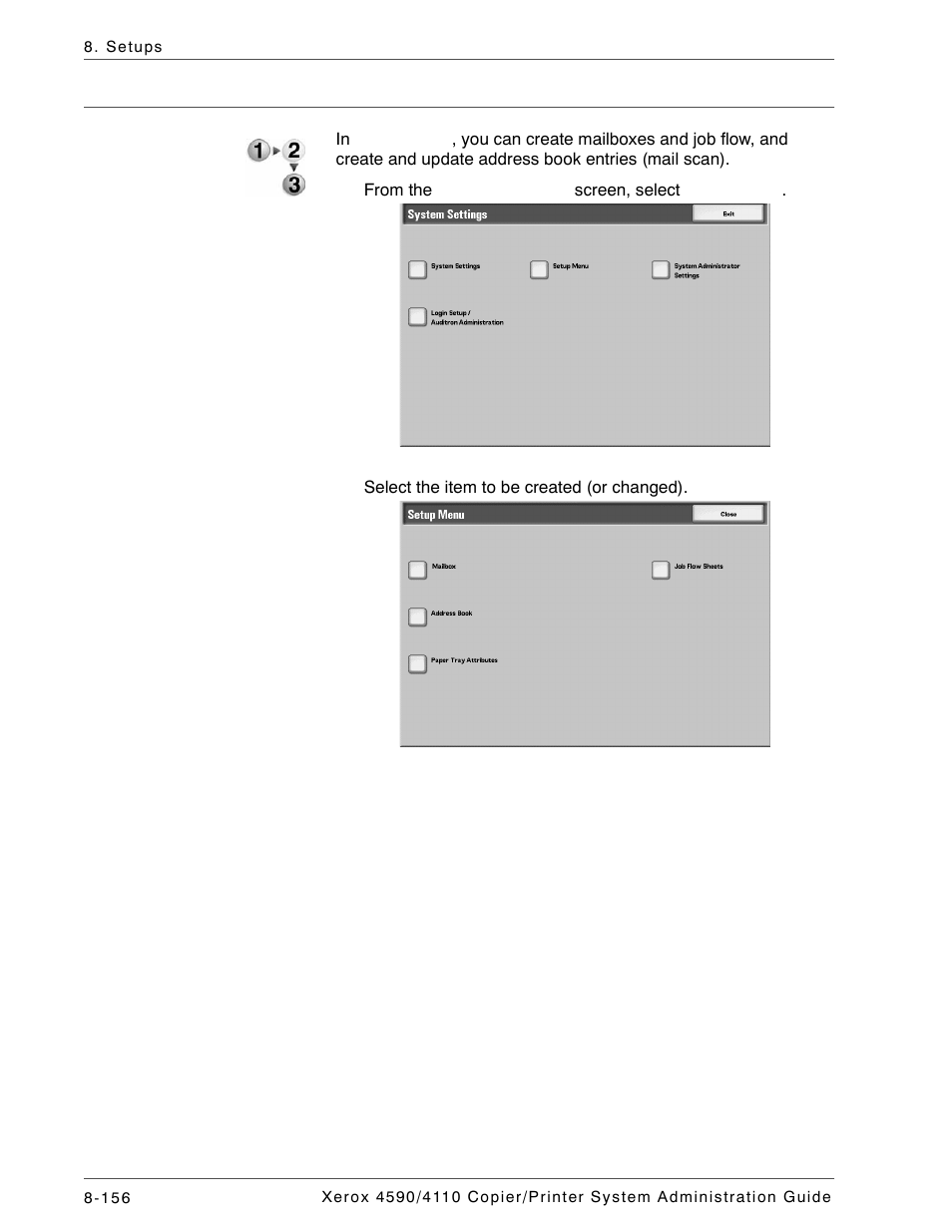 Setup menu | Xerox 4590 User Manual | Page 314 / 402