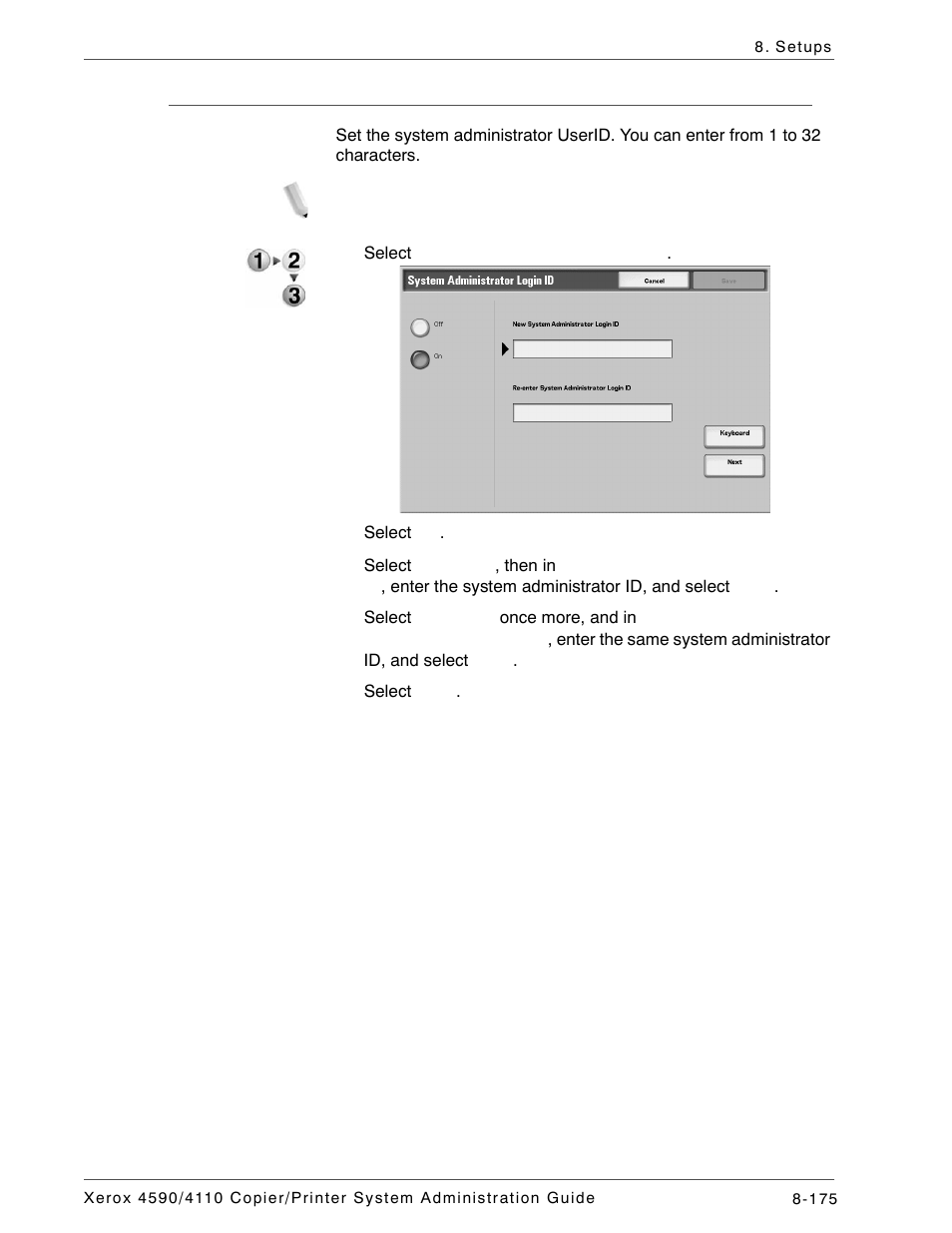 System administrator login id | Xerox 4590 User Manual | Page 333 / 402