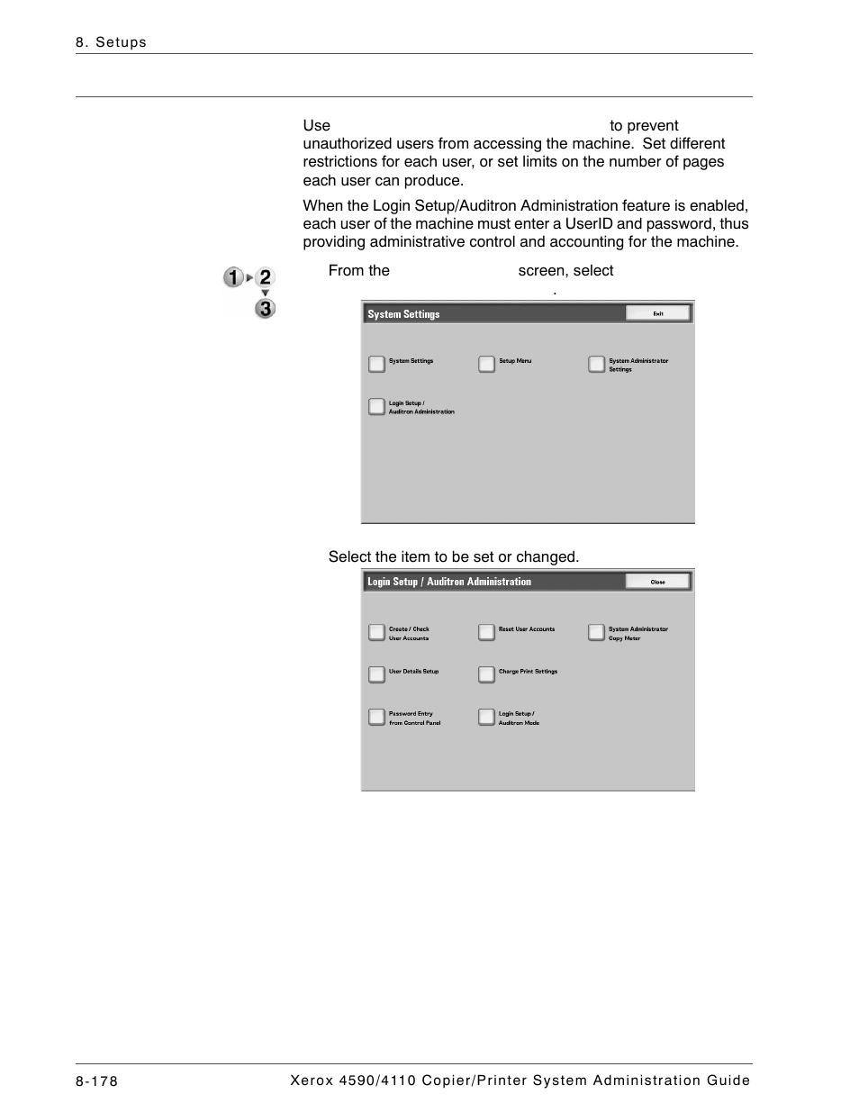 Login setup/auditron administration | Xerox 4590 User Manual | Page 336 / 402