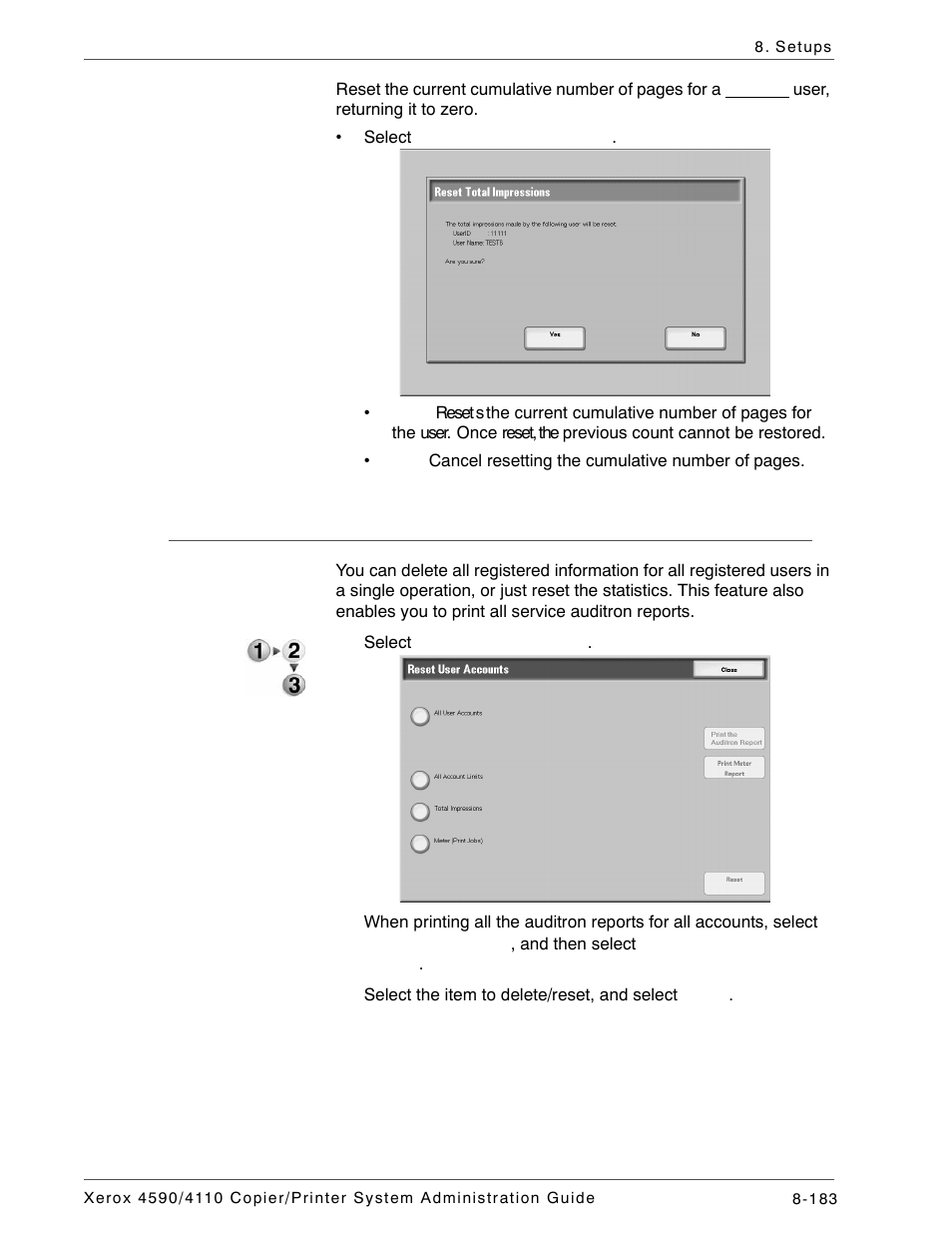 Reset user accounts | Xerox 4590 User Manual | Page 341 / 402