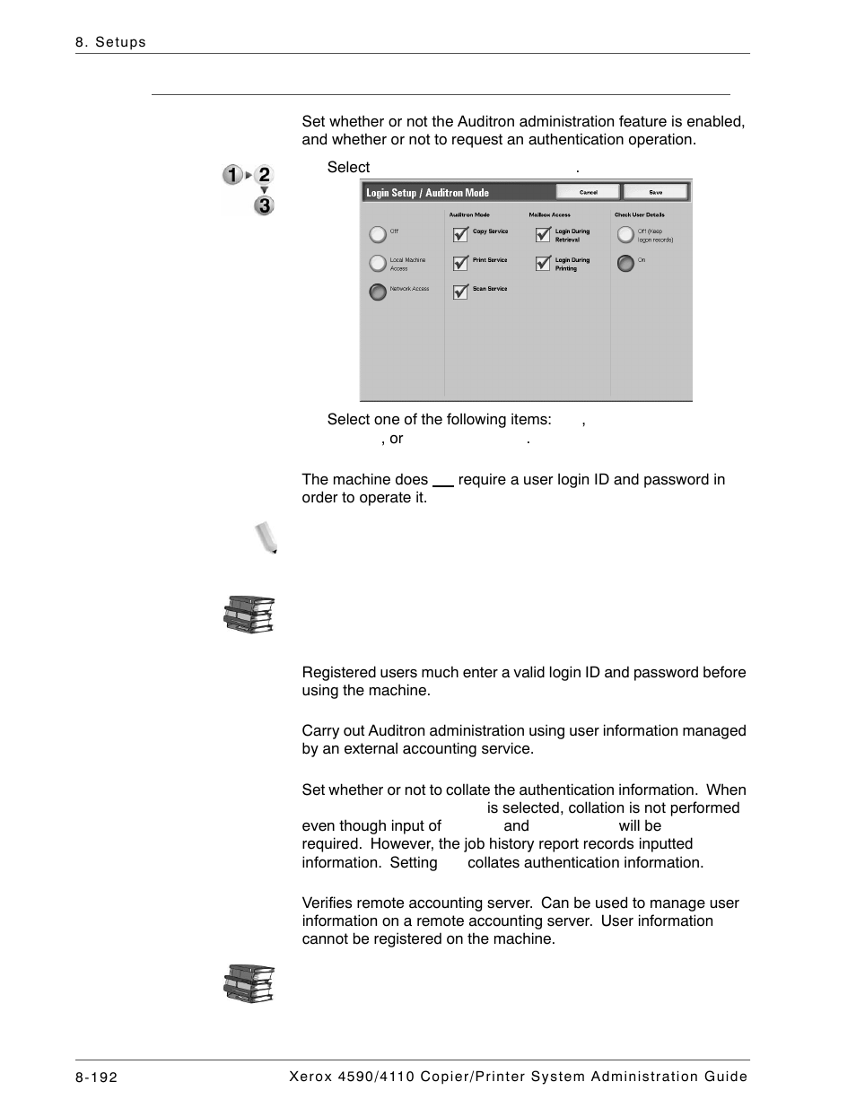 Login setup/auditron mode | Xerox 4590 User Manual | Page 350 / 402