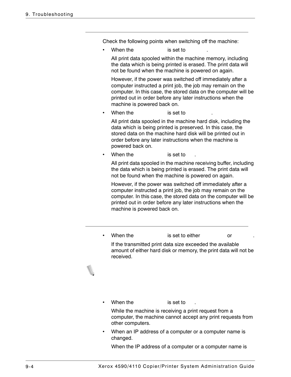 Switching off the power, While printing | Xerox 4590 User Manual | Page 364 / 402