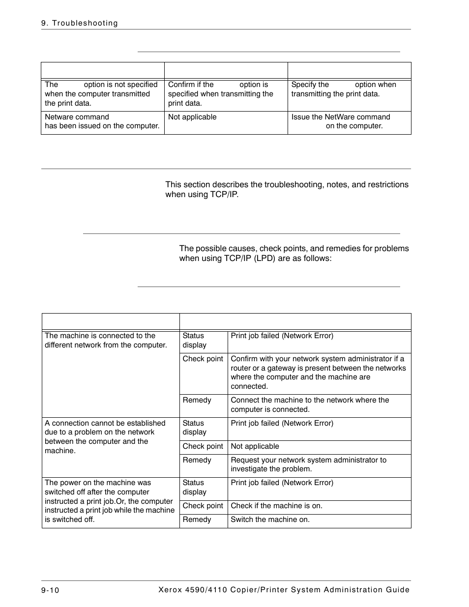 When the completion of the job is not notified, Tcp/ip, Troubleshooting | When using windows 95, windows 98, or windows me | Xerox 4590 User Manual | Page 370 / 402