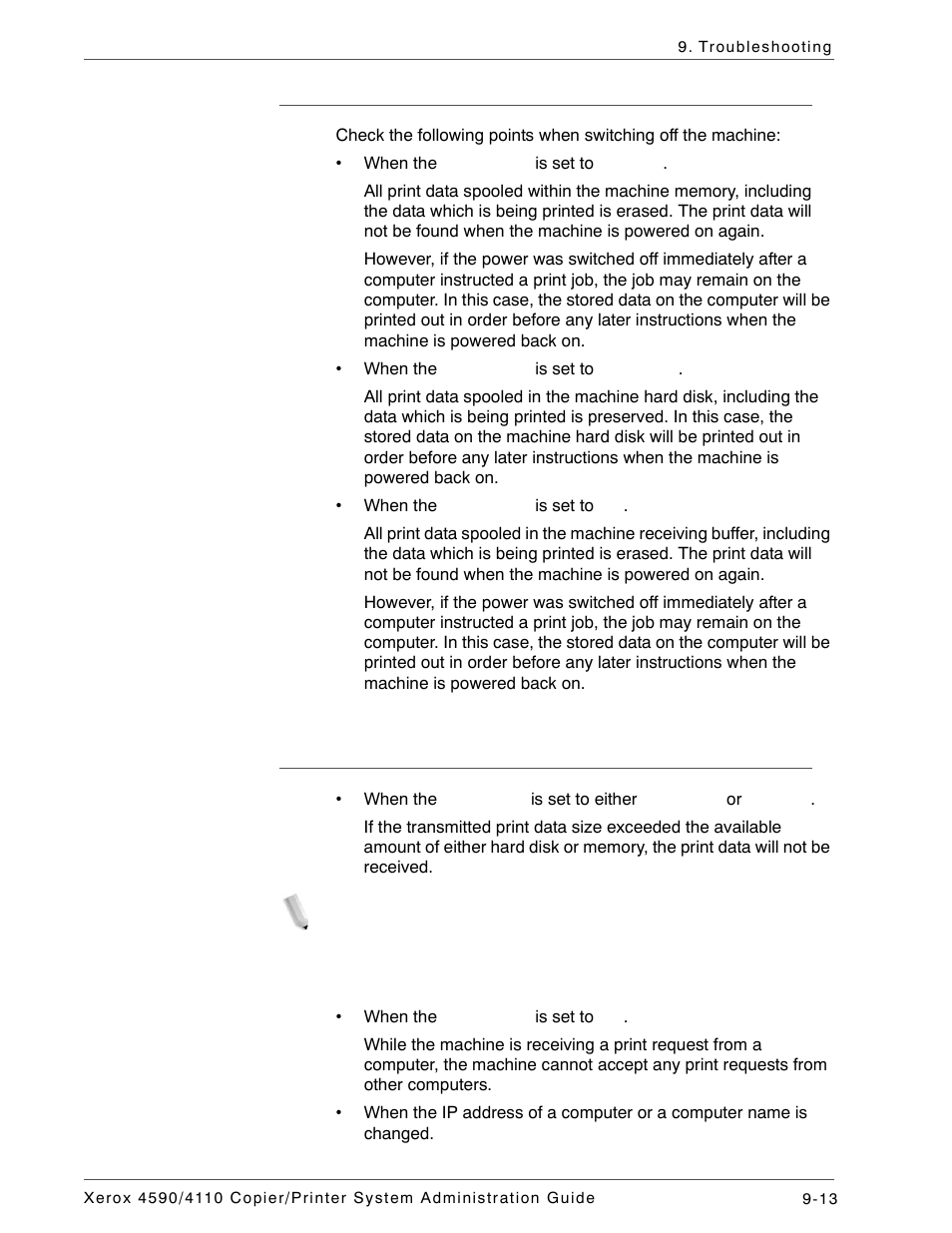 Switching off the power, While printing | Xerox 4590 User Manual | Page 373 / 402