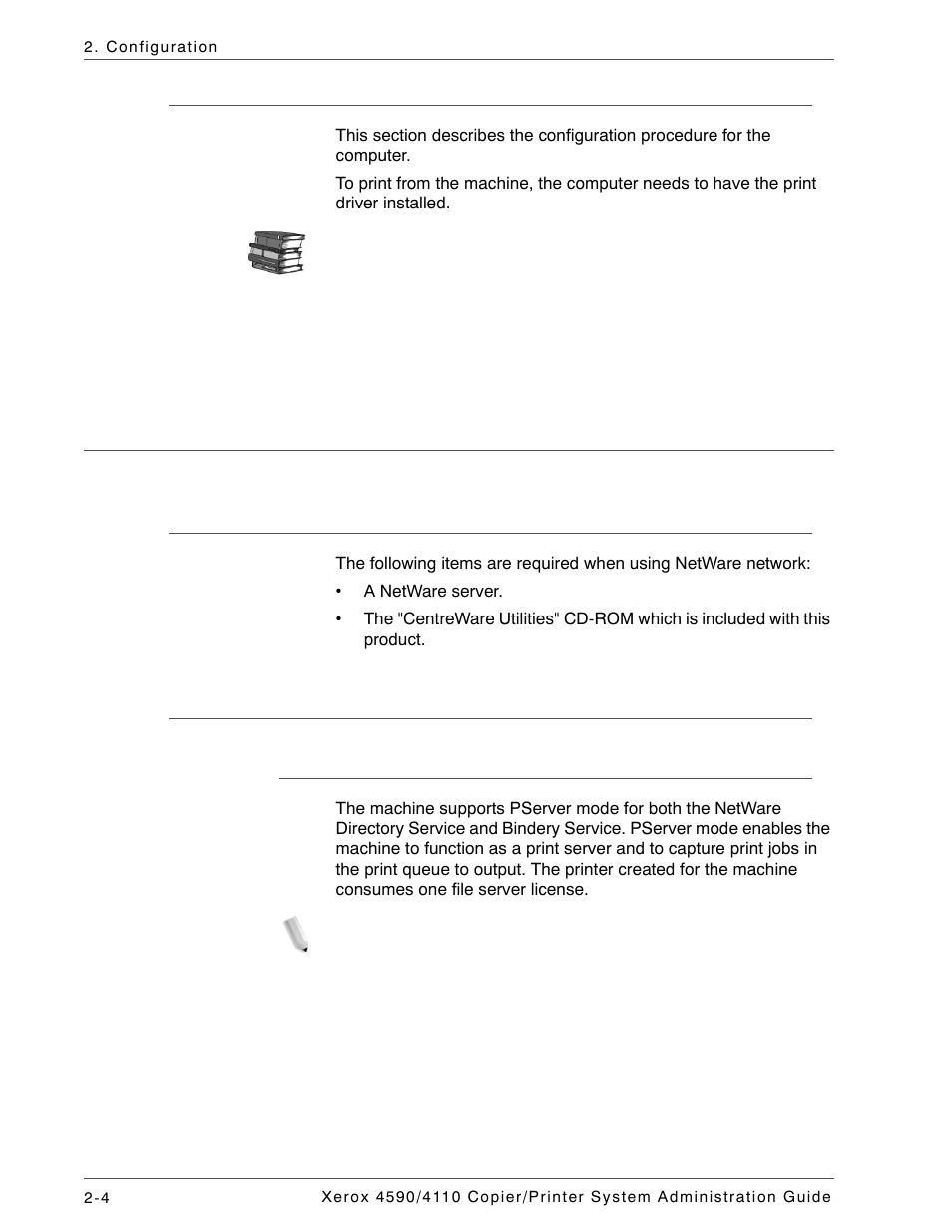 Configuration on the computer, Netware, Preparations | Configuration procedure, Overview | Xerox 4590 User Manual | Page 38 / 402