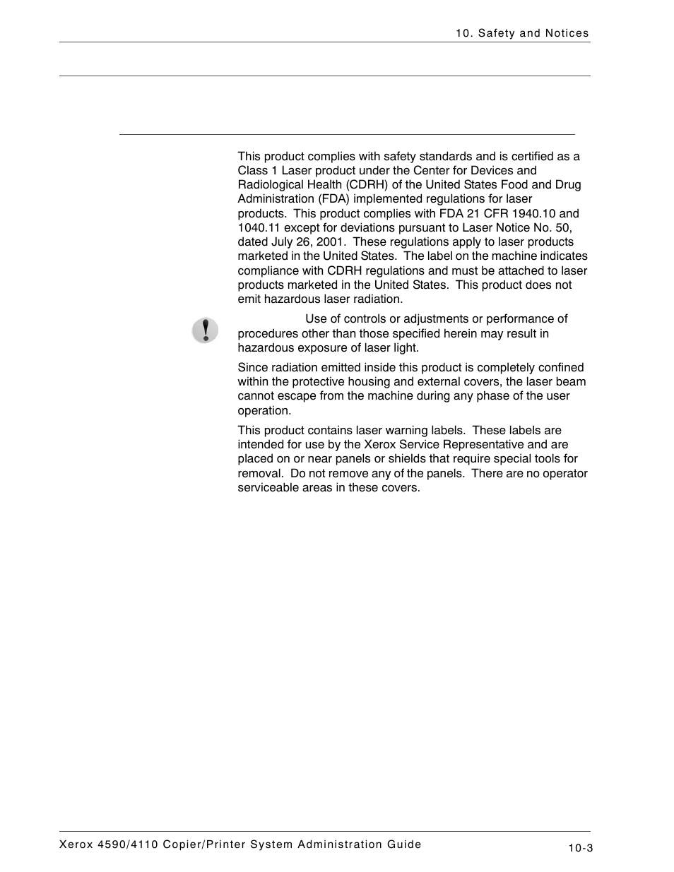 Laser safety, North america | Xerox 4590 User Manual | Page 381 / 402