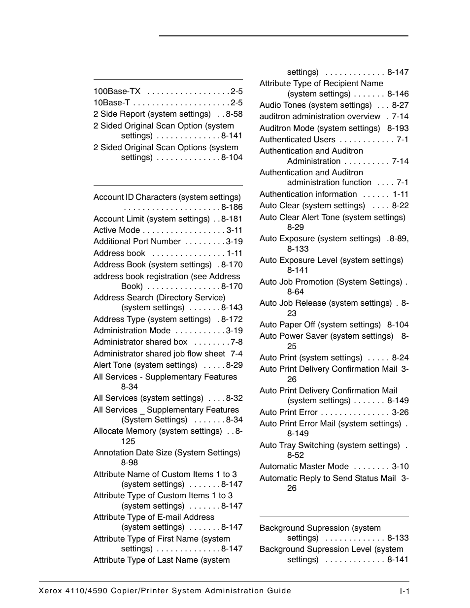 Index | Xerox 4590 User Manual | Page 393 / 402