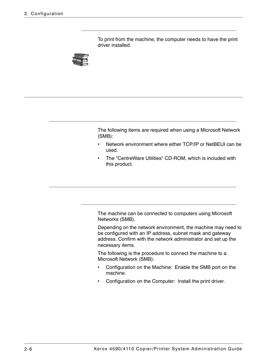 Configuration on the computer, Microsoft network (smb), Preparations | Configuration procedure, Overview | Xerox 4590 User Manual | Page 40 / 402