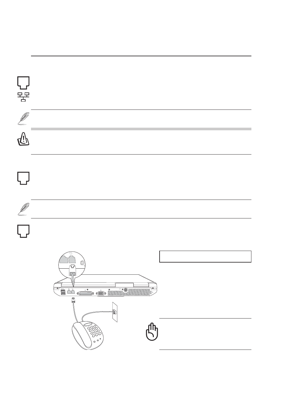 Modem and network connections, Modem connection | Asus 1 E1309 User Manual | Page 46 / 70