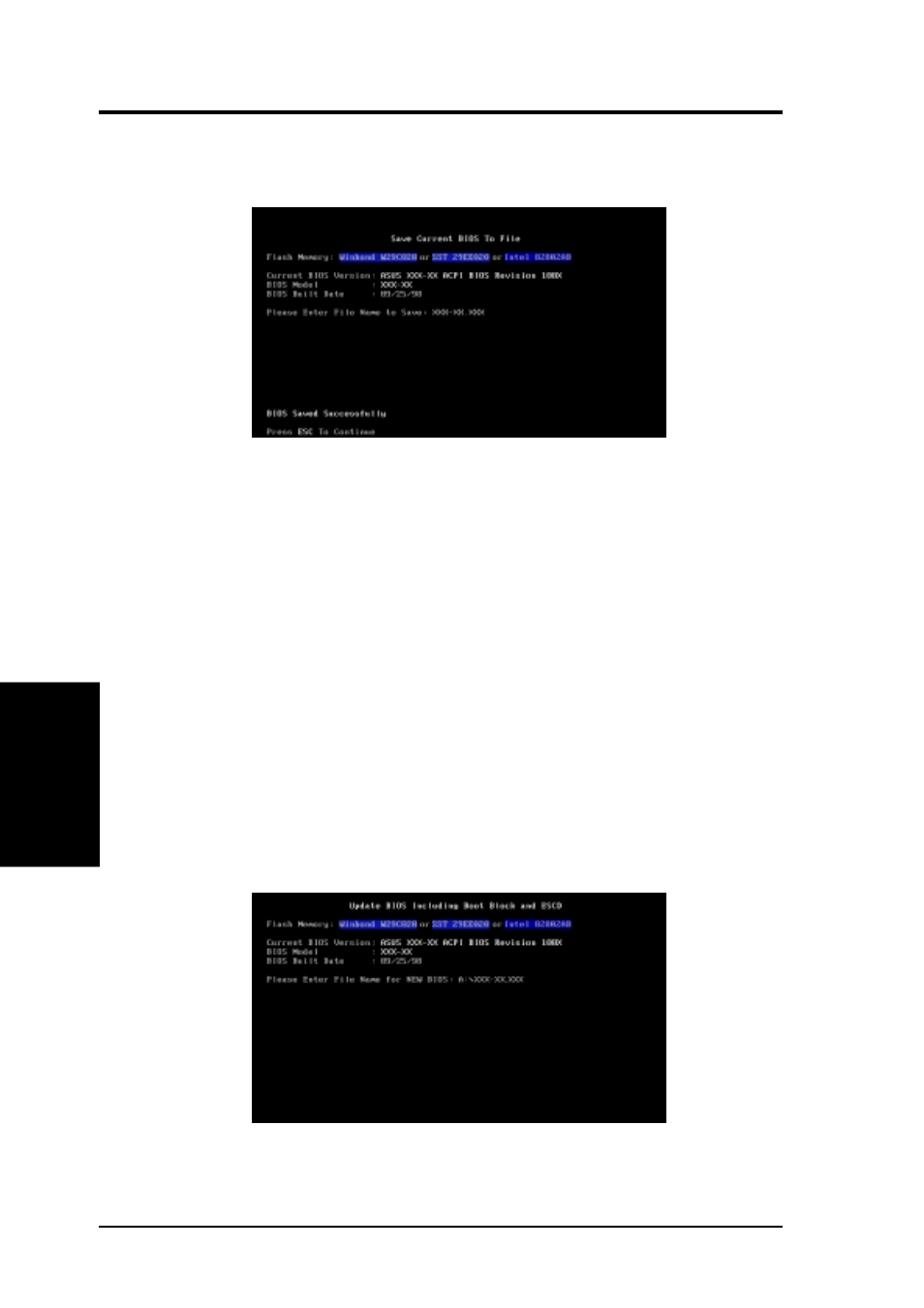 Bios setup, 2 updating bios procedures | Asus P3V4X User Manual | Page 44 / 96