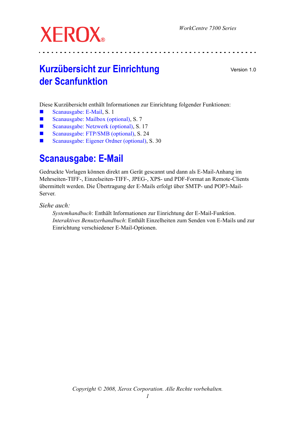 Kurzübersicht zur einrichtung der scanfunktion, Scanausgabe: e-mail | Xerox WorkCentre 7328-7335-7345-7346 con built-in controller-15108 User Manual | Page 105 / 208