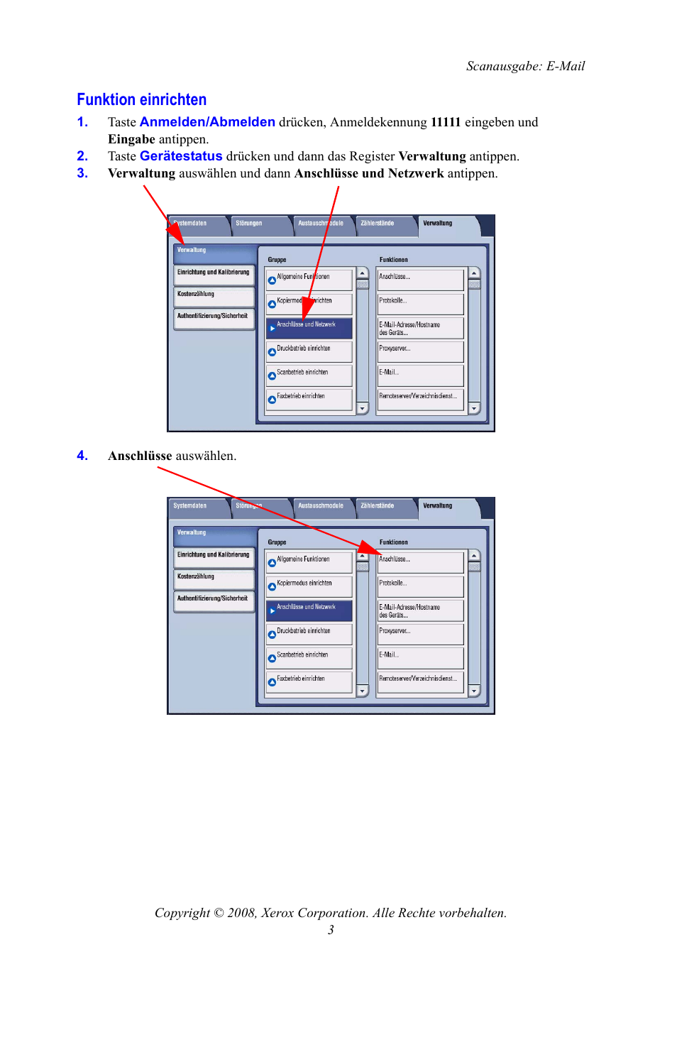 Funktion einrichten | Xerox WorkCentre 7328-7335-7345-7346 con built-in controller-15108 User Manual | Page 107 / 208