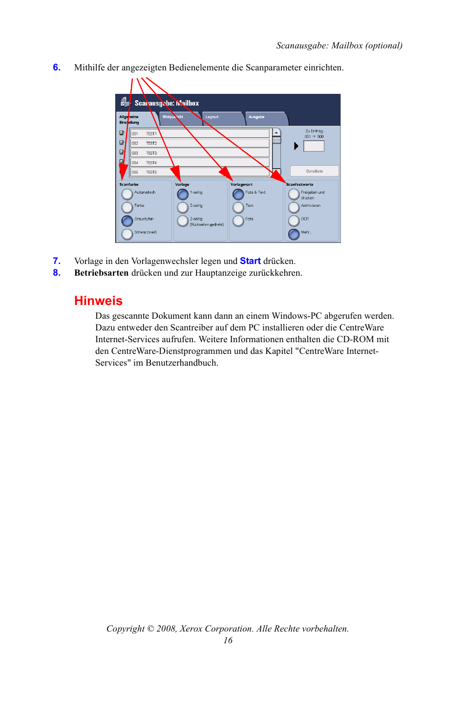 Hinweis | Xerox WorkCentre 7328-7335-7345-7346 con built-in controller-15108 User Manual | Page 120 / 208