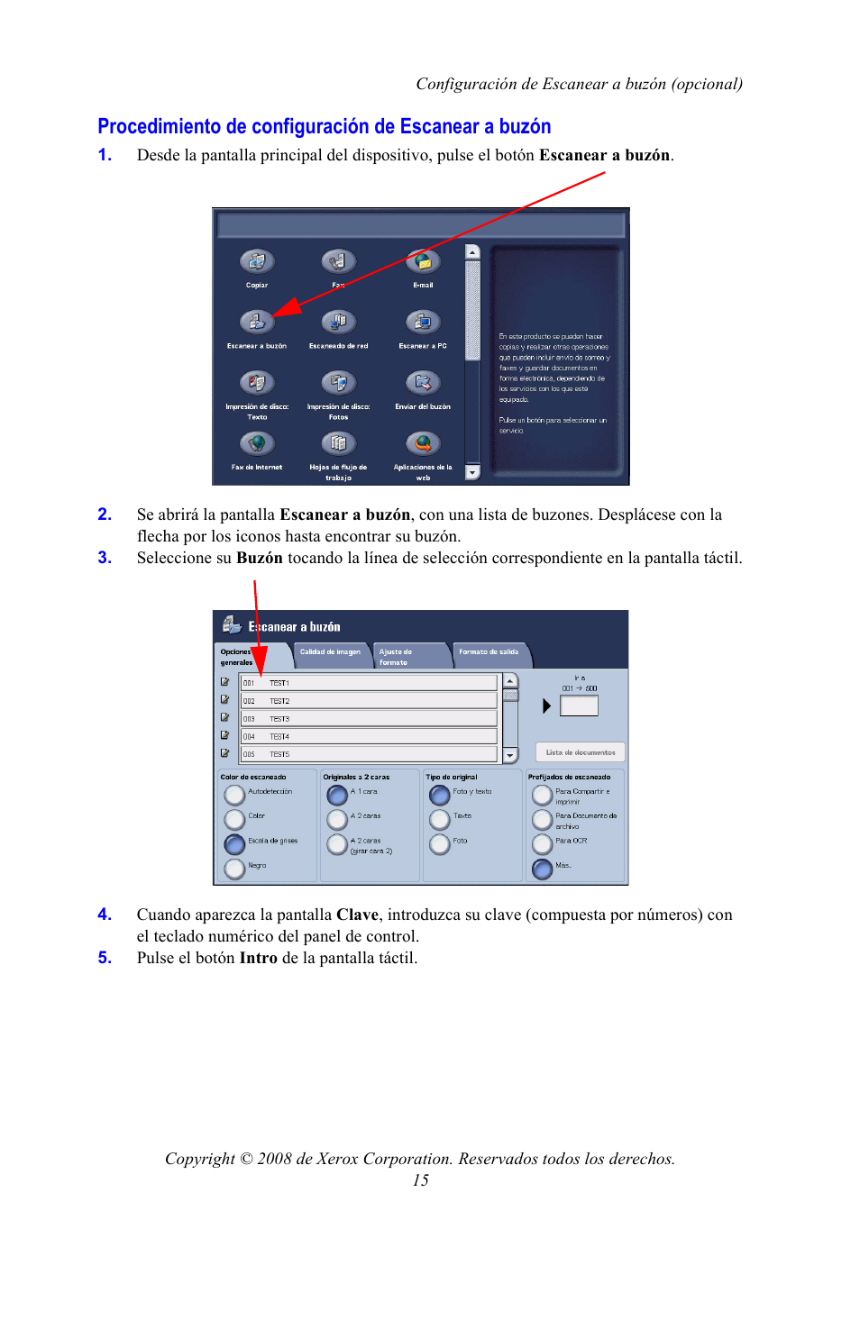 Procedimiento de configuración de escanear a buzón | Xerox WorkCentre 7328-7335-7345-7346 con built-in controller-15108 User Manual | Page 155 / 208