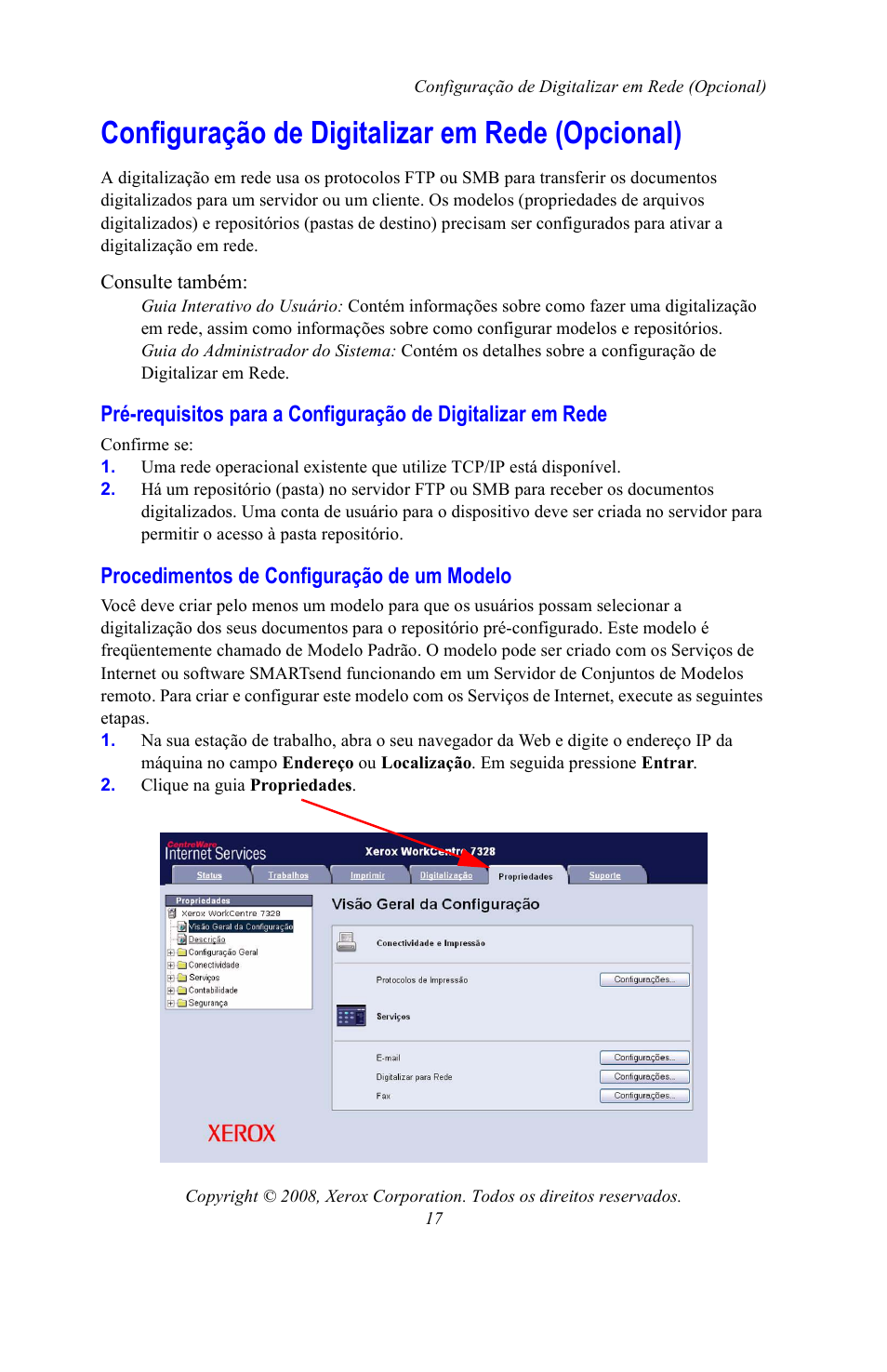 Configuração de digitalizar em rede (opcional), Procedimentos de configuração de um modelo | Xerox WorkCentre 7328-7335-7345-7346 con built-in controller-15108 User Manual | Page 191 / 208