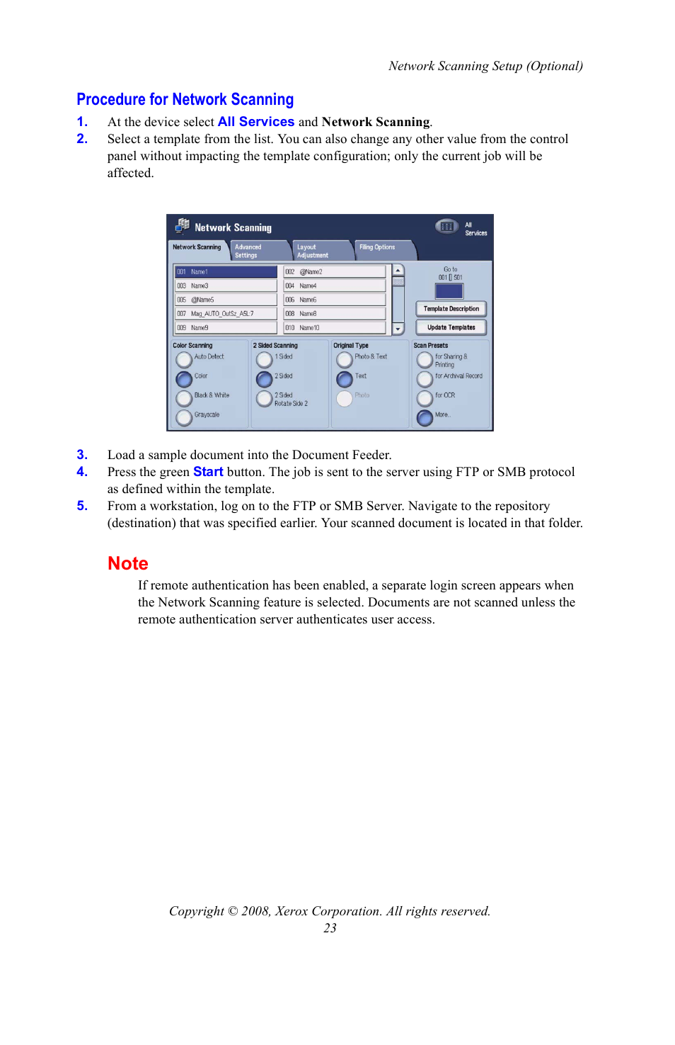 Procedure for network scanning | Xerox WorkCentre 7328-7335-7345-7346 con built-in controller-15108 User Manual | Page 23 / 208