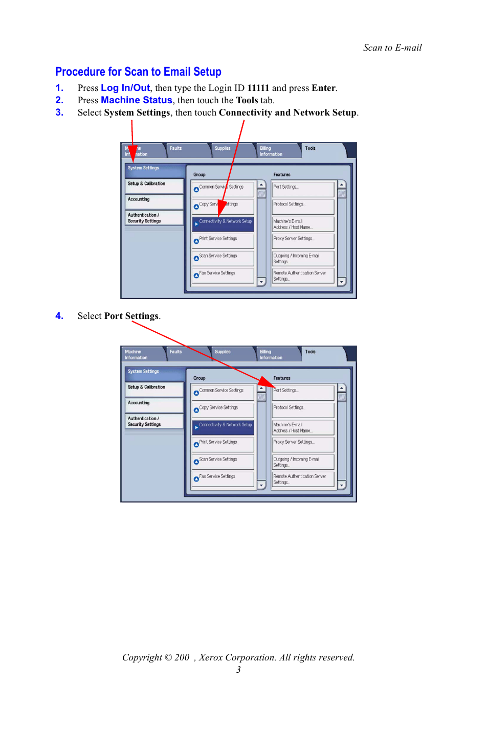 Procedure for scan to email setup | Xerox WorkCentre 7328-7335-7345-7346 con built-in controller-15108 User Manual | Page 3 / 208