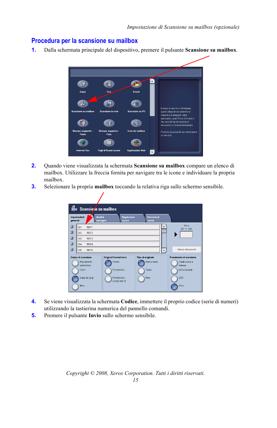 Procedura per la scansione su mailbox | Xerox WorkCentre 7328-7335-7345-7346 con built-in controller-15108 User Manual | Page 85 / 208