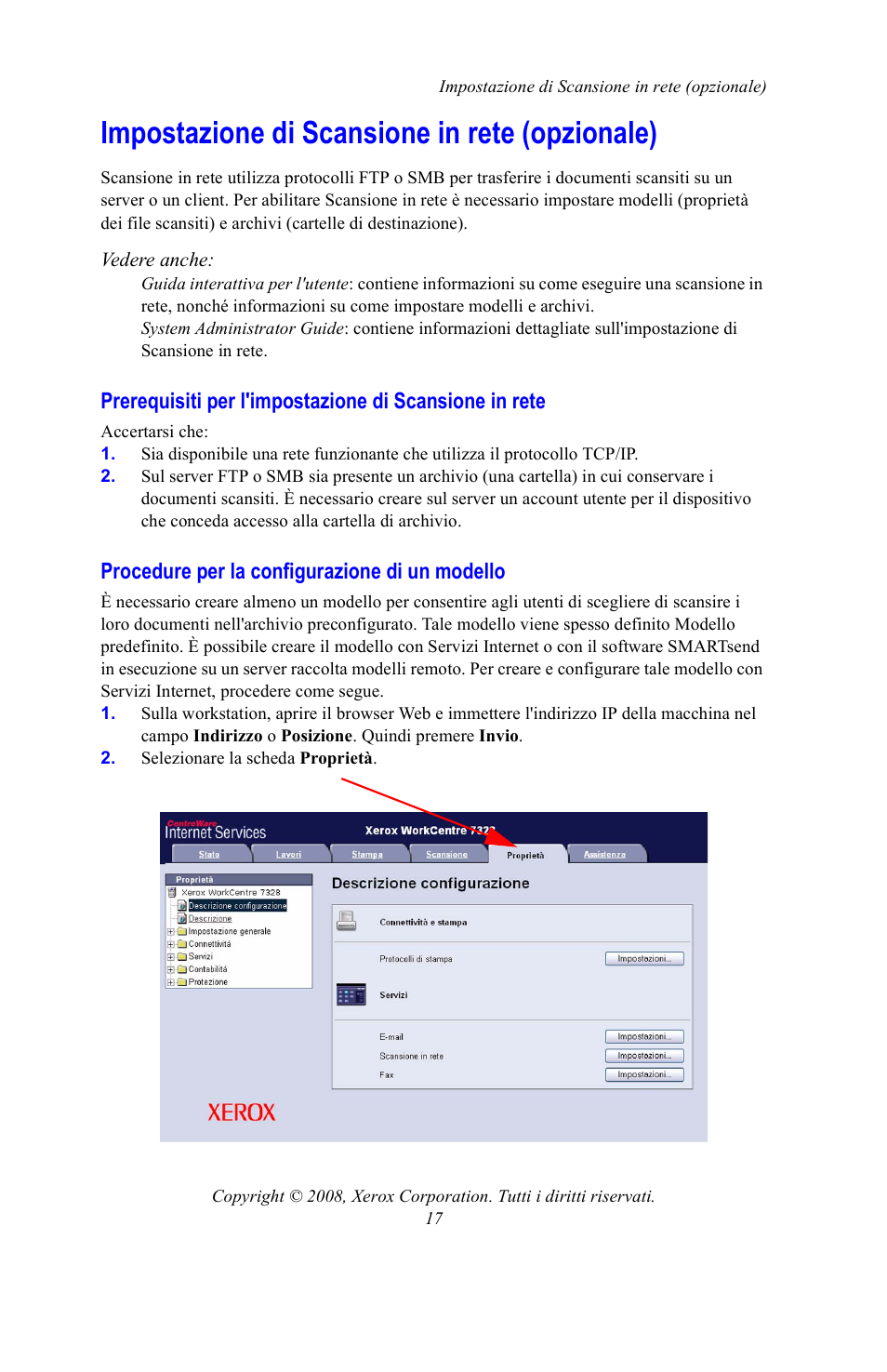 Impostazione di scansione in rete (opzionale), Procedure per la configurazione di un modello | Xerox WorkCentre 7328-7335-7345-7346 con built-in controller-15108 User Manual | Page 87 / 208