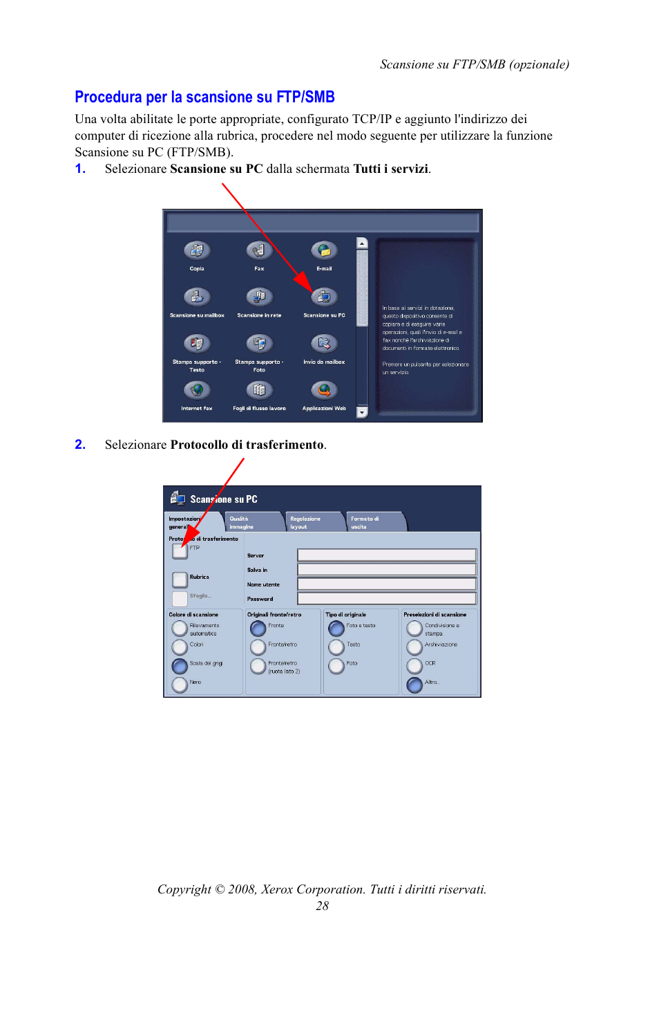 Procedura per la scansione su ftp/smb | Xerox WorkCentre 7328-7335-7345-7346 con built-in controller-15108 User Manual | Page 98 / 208