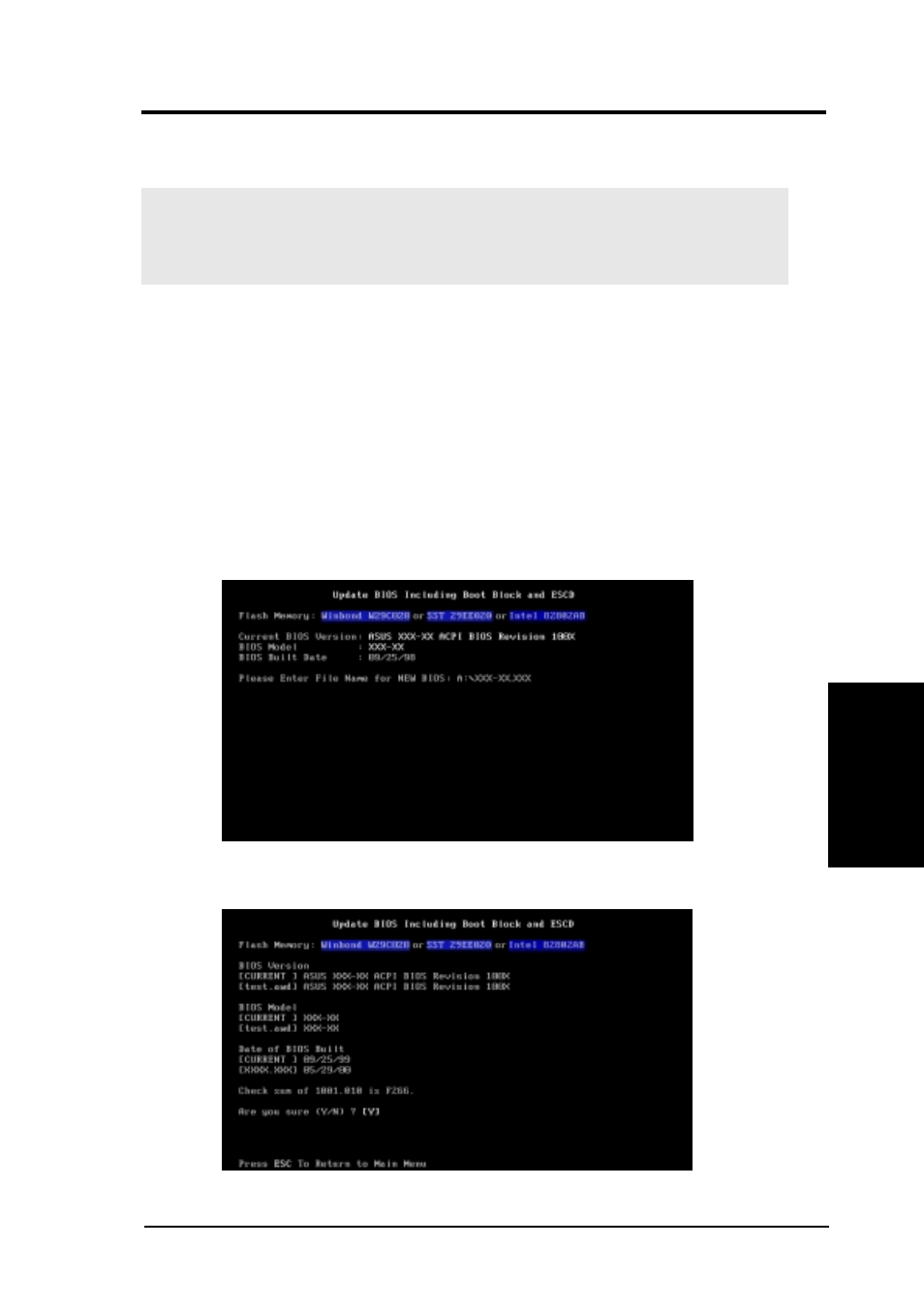 Bios setup, 2 updating bios procedures | Asus TUEG-VM Motherboard 815EG User Manual | Page 47 / 104