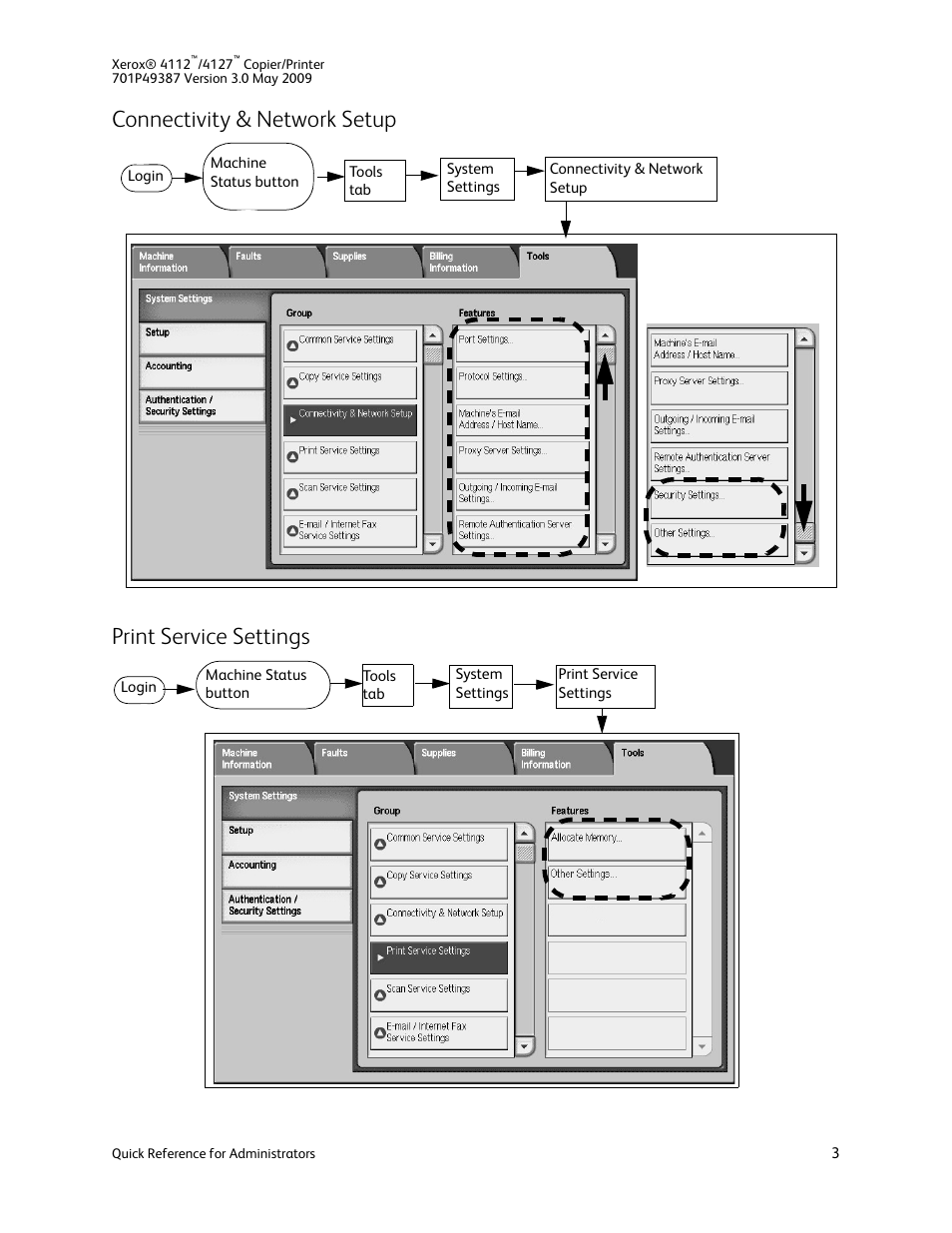 Connectivity & network setup, Print service settings | Xerox 4112-4127 ST con integrated Copy-Print Server-15036 User Manual | Page 3 / 6