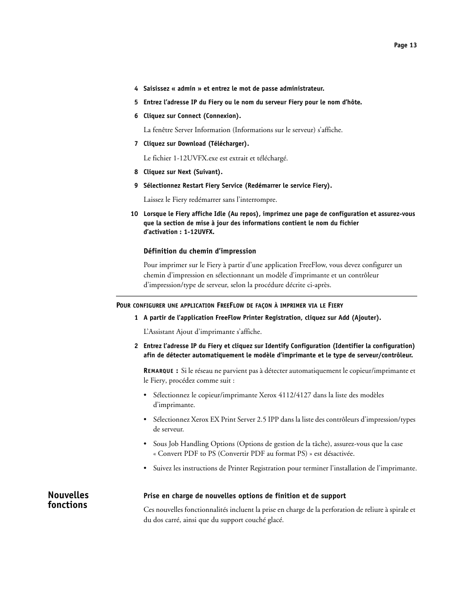 Définition du chemin d’impression, Nouvelles fonctions | Xerox 4112-4127 ST con Xerox EX Print Server powered by Fiery-15679 User Manual | Page 13 / 72