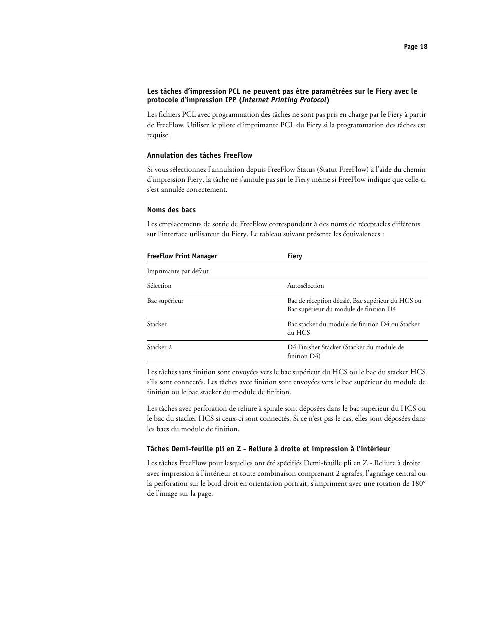 Annulation des tâches freeflow, Noms des bacs | Xerox 4112-4127 ST con Xerox EX Print Server powered by Fiery-15679 User Manual | Page 18 / 72