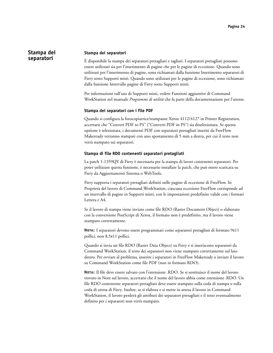 Stampa dei separatori, Stampa dei separatori con i file pdf | Xerox 4112-4127 ST con Xerox EX Print Server powered by Fiery-15679 User Manual | Page 24 / 72