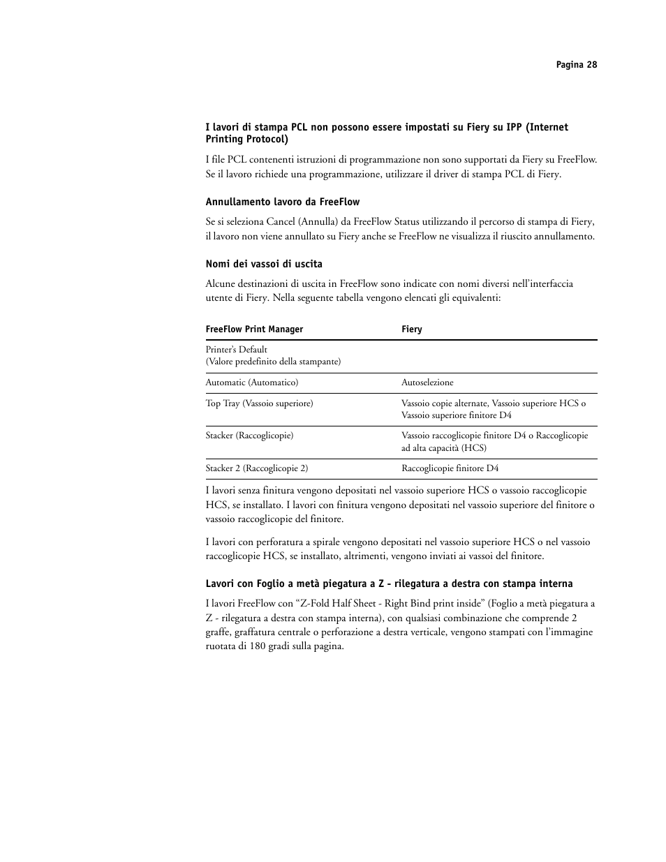 Annullamento lavoro da freeflow, Nomi dei vassoi di uscita | Xerox 4112-4127 ST con Xerox EX Print Server powered by Fiery-15679 User Manual | Page 28 / 72