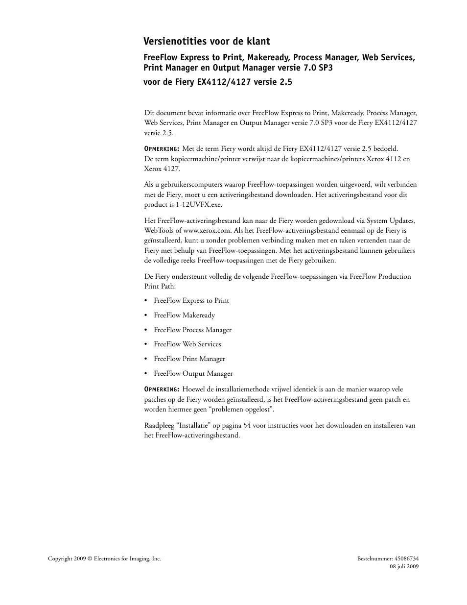 Nederlands, Versienotities voor de klant | Xerox 4112-4127 ST con Xerox EX Print Server powered by Fiery-15679 User Manual | Page 53 / 72