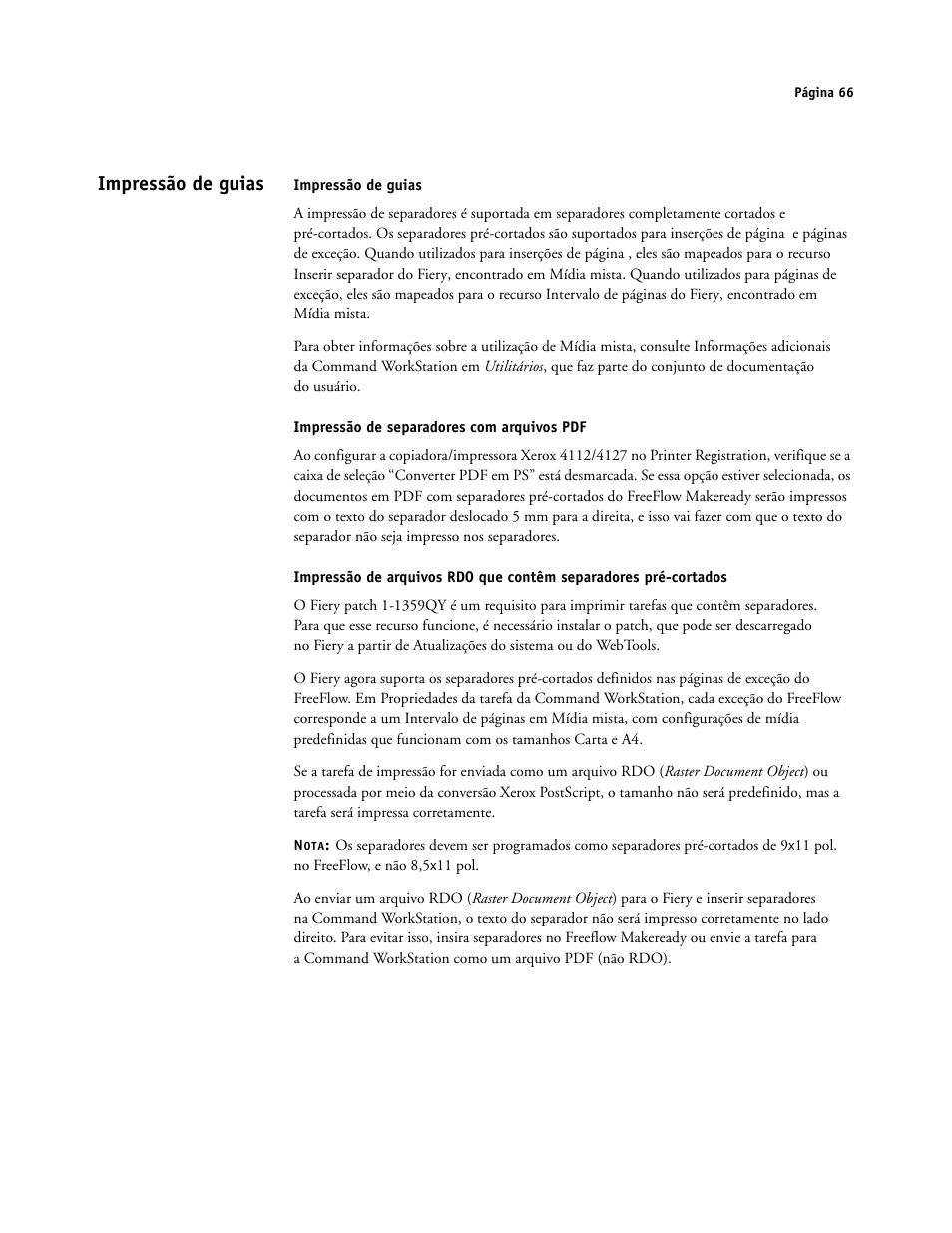 Impressão de guias, Impressão de separadores com arquivos pdf | Xerox 4112-4127 ST con Xerox EX Print Server powered by Fiery-15679 User Manual | Page 66 / 72