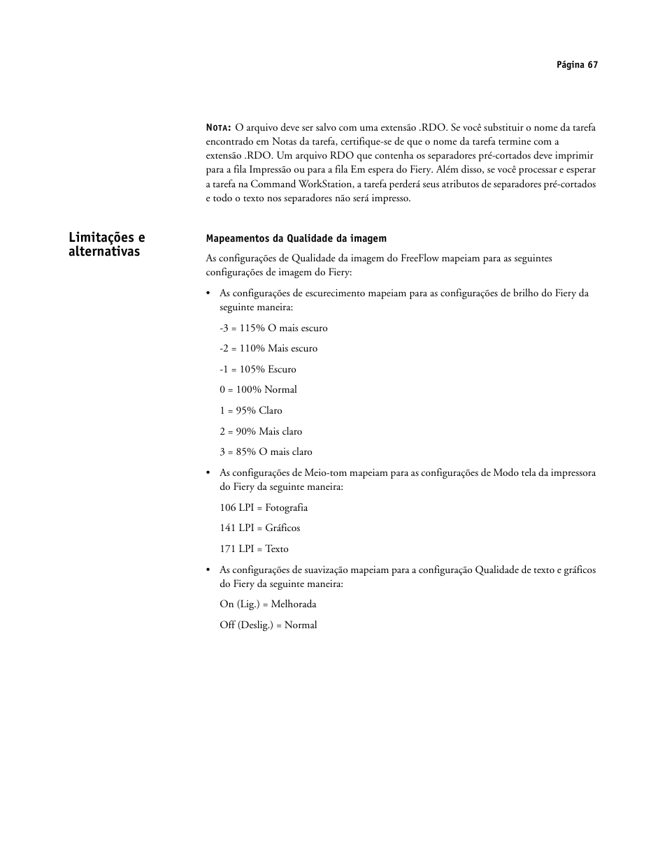 Limitações e alternativas, Mapeamentos da qualidade da imagem | Xerox 4112-4127 ST con Xerox EX Print Server powered by Fiery-15679 User Manual | Page 67 / 72