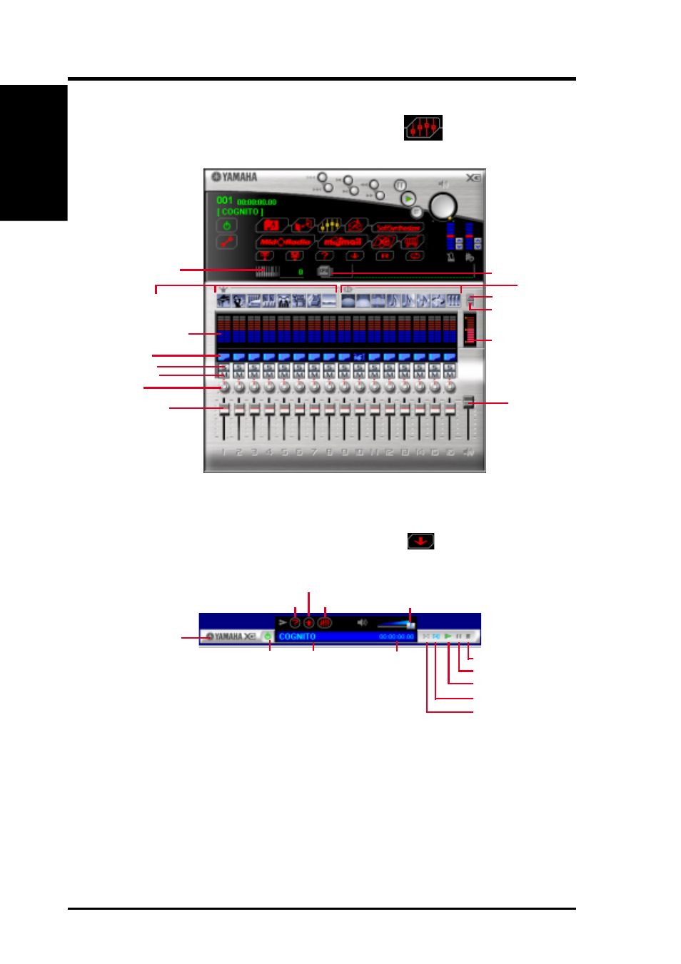 Software reference, 3 yamaha xgstudio mixer control panel, 4 yamaha xgplayer minimize panel | S/w reference xgplayer | Asus A7M266 User Manual | Page 94 / 102