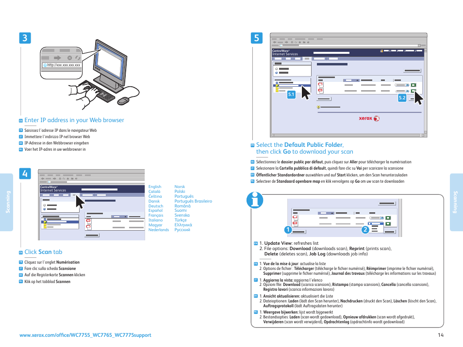 Enter ip address in your web browser, Click scan tab | Xerox WorkCentre 7755-7765-7775 con EFI Fiery Controller-15776 User Manual | Page 14 / 20