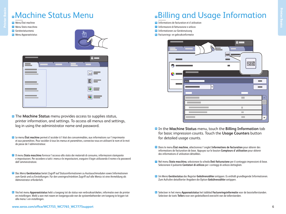 Machine status menu, Billing and usage information | Xerox WorkCentre 7755-7765-7775 con EFI Fiery Controller-15776 User Manual | Page 6 / 20