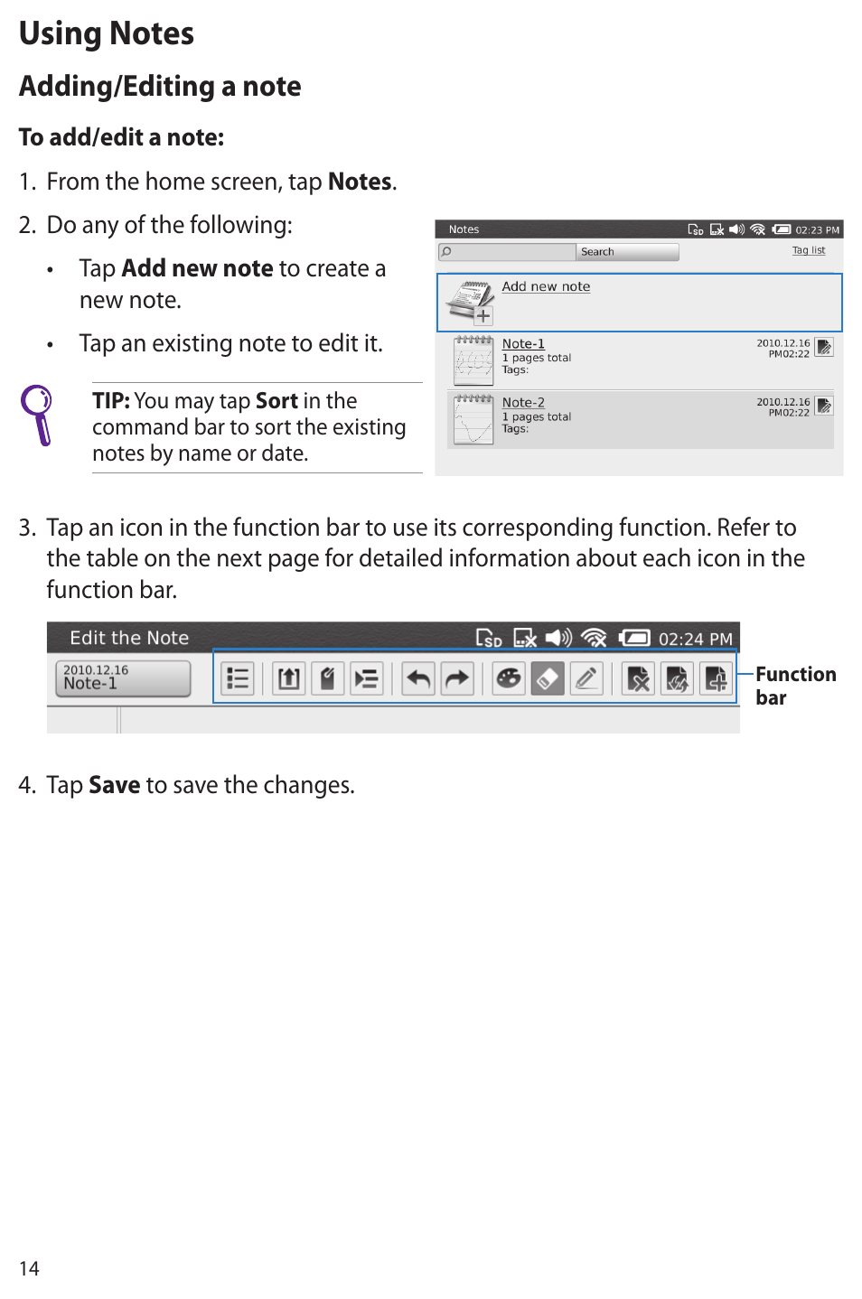 Using notes | Asus Eee Note E6284 User Manual | Page 14 / 38